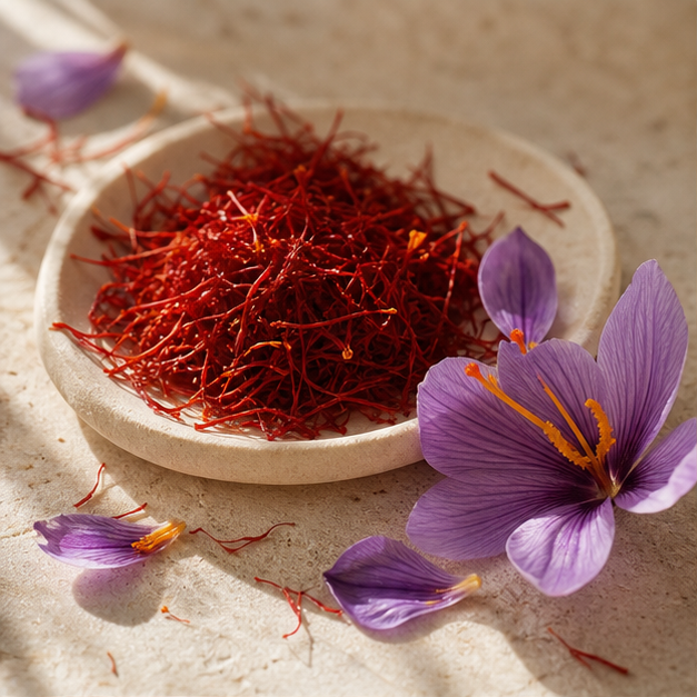 Saffron threads and crocus petals